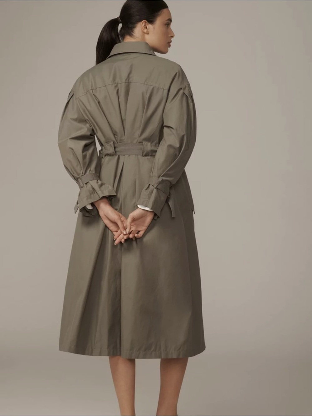 Anthropologie $178 Olive Green Belted Long Trenchcoat - Picture 7 of 7